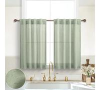 KOUFALL Boho Kitchen Curtains 36 Inch Length,Vintage Linen Sheer Farmhouse Retro Curtains for Bathroom Sage Green Decor