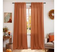 KOUFALL Burnt Orange Fall Curtains for Living Room,2 Panels Sheer Linen MCM Mid Century Modern Bohemian Curtains for Bedroom 84 Inches Long,Dark Orange