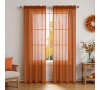 KOUFALL Burnt Orange Rod Pocket Linen Look Sheer Curtains 52x84 Inch Length
