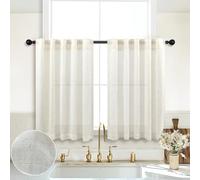 KOUFALL Cafe Curtains for Kitchen, Half Short Sheer Farmhouse Curtains for Small Window Over Sink, Wide 42 x 24 Inch Length, Cream