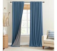KOUFALL Coastal Blue Blackout Curtains 84 Inch Length 2 Panels Set,Denim Blue Thermal Black Out Farmhouse Linen Nautical Curtains for Living Room Bedroom 84 Inch Long