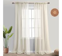 KOUFALL Cream Beige Curtains for Living Room,Sheer Farmhouse Linen Look Semi Light Filtering Curtains for Bedroom,84 Inches Long 2 Panels Set