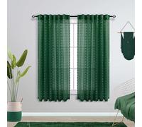 KOUFALL Dark Green Curtains for Bedroom Bathroom,Short Sheer Vintage Retro Curtains for Kitchen,45 Inch Length