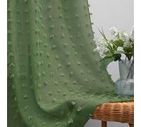 KOUFALL Dark Olive Green Curtains for Living Room Bedroom,Sheer Boho Pom Pom Textured Window Sheers Curtains 84 Inches Long 2 Panels Set