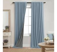 KOUFALL Dusty Blue Linen Blackout Curtains 84 Inches Length for Bedroom,Thermal Curtain for Winter Insulated,Black Out Farmhouse Back Tab Pleated Drapes 84 Inch Long 2 Panels Set,Stone Blue
