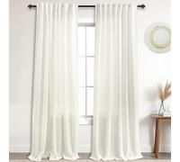 KOUFALL Extra Long Curtains for Living Room Rural Style Linen Sheer Curtains Set for Large Windows 2 Panels, Width 52" by 108" Length, Ivory Off White