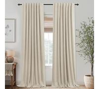 KOUFALL French Country Curtains for Living Room, Farmhouse Style Blackout Rustic Linen Lined Insulated Curtains for Bedroom Sliding Door, Tan, 96 Inches Long