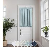 KOUFALL Front Door Curtan for Glass Door Half Window Privacy Protected Light Filtering Rod Pocket Linen Blend Small Curtain Bonus 1 Tie Back 52 x 40 Inch Length Single Panel Teal Gray Sea Green