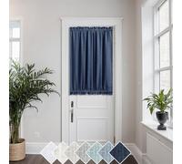 KOUFALL Front Door Curtan for Glass Door Half Window Privacy Protected Light Filtering Rod Pocket Linen Blend Small Curtain Bonus 1 Tie Back 52 x 40 Inch Length Single Panel Navy Blue Dark Blue