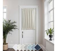 KOUFALL Front Door Curtan for Glass Door Half Window Privacy Protected Light Filtering Rod Pocket Linen Blend Small Curtain Bonus 1 Tie Back 52 x 40 Inch Length Single Panel Cream Beige