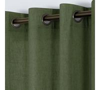 KOUFALL Green Curtains 96 Inches Long,Antique Gold Grommet Top Sheer Linen 70s Retro Curtains for Living Room Bedroom 2 Panels Set,Dark Olive