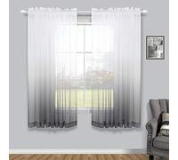 KOUFALL Grey Curtains 63 Inch Length for Living Room 2 Panels Set Rod Pocket Window Sheer Drapes Ombre Short Thin Curtains for Bathroom Decor Gray Bedroom Set of 2 Panels