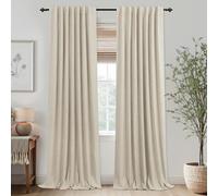 KOUFALL Insulated Thermal Curtains for Summer Heat Blocking Light Beige Linen Blackout Curtains for Living Room Bedroom 90 Inch Long 2 Panels Set
