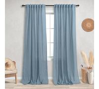 KOUFALL Light Blue Curtains 84 Inch Length for Bedroom 2 Panels Linen Semi Sheer Light Filtering Back Tab Rod Pocket Country Grey Stone Dusty Blue Drapes for Farmhouse Decor Living Room