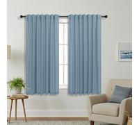 KOUFALL Light Country Blue Kitchen Curtains,Linen Sheer Boho Rustic Farmhouse Short Curtains for Bathoom,45 Inch Length,Grey Dusty Blue