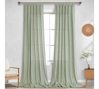 KOUFALL Light Green Window Sheer Curtain Panels for High Ceiling,9 FT Tall Cottage Core Grey Green Drapes Set of 2, 52x108