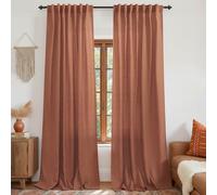 KOUFALL Linen Rust Curtain Panels for Living Room 96 Inch Length Brick Terracotta Back Tab Rod Pocket Semi Sheer Boho Window Curtains Patio Door Bedroom Bohemian Decor Inches Long Set 2 Panels, 52x96