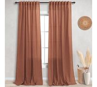 KOUFALL Linen Rust Curtain Panels for Living Room 96 Inch Length Brick Terracotta Back Tab Rod Pocket Semi Sheer Boho Window Curtains Patio Door Bedroom Bohemian Decor Inches Long Set 2 Panels, 52x96