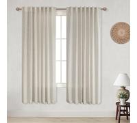KOUFALL Linen Sheer Curtains 63 Inch Length for Living Room,2 Panel Set Semi Sheer Light Filtering Window Curtains Drapes 63 Inches Long for Bedroom,Tan Beige