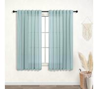 KOUFALL Mint Green Curtains for Kitchen Window,Back Tab Rod Pocket Linen Small Curtains for Bathroom Window 45 Inch Length,Sea Green