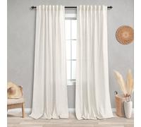 KOUFALL Natural Linen Curtains 86 Inch Length for Living Room, Cream Ivory Back Tab Rod Pocket Light Filtering Semi Sheer Curtain for Bedroom Set of 2 Panels