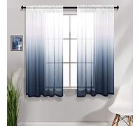 KOUFALL Navy Blue Bathroom Curtains for Window 2 Panels Rod Pocket Small Short Ombre Sheer Curtains for Shower Room 42 x 45 Inch Length Blue and White