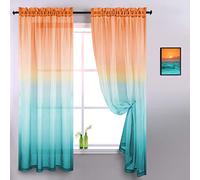 KOUFALL Orange and Turquoise Curtains for Living Room 84 Inches Long Sheer Ombre 70s Retro Curtains for Bedroom 2 Panels,Mint Green and Teal