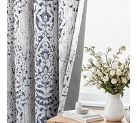 KOUFALL Pretty Blackout Curtains with Design,Navy Blue and Grey White Ikat Unique Curtains for Living Room 63 Inch Length