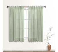 KOUFALL Sage Green Back Tab Rod Pocket Linen Sheer Curtains 52x45 Inch Length for Bedroom