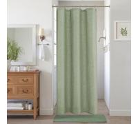 KOUFALL Sage Green Farmhouse Shower Curtain for Bathroom Small Stall 36x72 Inch Textured Cloth Linen Fabric Half Narrow Waterproof RV Shower Curtains for Bathtub Ensuite Boho Decor