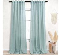 KOUFALL Sea Green Back Tab Rod Pocket Linen Sheer Curtains for Bedroom 52 by 96 Inches Long