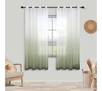 KOUFALL Sheer Light Green Curtains 63 Inch Length for Kitchen Bathroom Window 2 Panel Set Boho Patterned Drapes 63 Inches Long 2 Panels Set for Bedroom Living Room