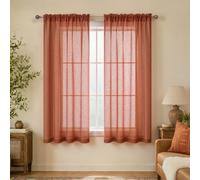 KOUFALL Short Curtains for Bedroom,Sheer Boho Kitchen Curtains 45 Inch Length,Rust Orange Terracotta