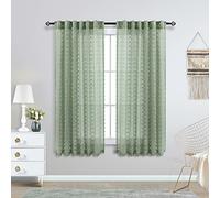 KOUFALL Small Curtains for Kitchen Windows, Boho Style, Rod Pocket, Sheer, for Bathroom, Set of 2, 132 x 114 cm (LxH), Sage Green