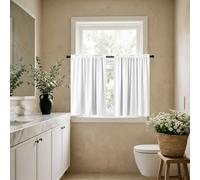 KOUFALL Small Window Curtains White Short 24 Inch Length Semi Blackout for Kitchen Bathroom Door Laundry Room