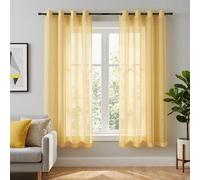 KOUFALL Spring Yellow Kitchen Curtains,Colorful Sheer Short Window Curtains for Bathroom Bedroom,Bright Yellow,45 Inch Length