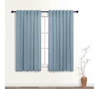 KOUFALL Stone Blue Back Tab Rod Pocket Linen Sheer Curtains 52x54 Inches Long for Living Room