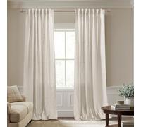 KOUFALL Tan Beige High Ceiling Curtain Drapes, Rod Pocket Back Tab Textured Linen Burlap Farmhouse Look Primitive Country Curtains for Living Room Bedroom,120 Inch Length