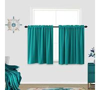 KOUFALL Teal Kitchen Curtains Valances 24 Inch Length Set of 2 Pack Rod Pocket Short Privacy Blackout Small Washing Machine Cover