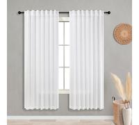 KOUFALL White Curtains 72 Inches Long for Living Room 2 Panels Set Rod Pocket Back Tab Linen Textured Semi Sheer Curtains for Bedroom 52x72 Inch Length