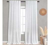 KOUFALL White Linen Curtains Extra Long 2 Panels Boho Country Style Premium Semi Sheer Light Filtering Large Window Curtains for Family Room 132 Inch Length 11 Feet