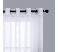 KOUFALL White Sheer Curtains 84 Inch Long for Bedroom Set 2 Panels Grommet Window Semi Voile Light Filtering Drape Embroidered Lattice Pattern Textured White Design Living Room Dining Room 84 Length