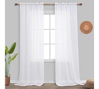 KOUFALL White Sheer Curtains 96 Inches Long 2 Panel Set Drapery Faux Linen Rod Pocket Shabby Chic Curtains for Bedroom Living Room 96 Inch Length