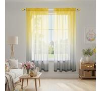 KOUFALL Yellow and Grey Sheer Curtains 63 Inch Length, Spring Window Curtains for Bedroom Kitchen Decor 2 Panels Set, Bright Yellow and Light Gray