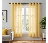 KOUFALL Yellow Curtains for Living Room 63 Inch Length 2 Panel Set,Semi Sheer Grommet Pop Color Spring Curtains for Dining Room Kitchen Window