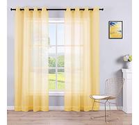 KOUFALL Yellow Sheer Curtains 84 Inches Long for Living Room Set 2 Grommet Faux Linen Soft Semi Transparent Voile Drape Window Sheer Curtains for Bedroom Boys 52x84 Length Solid Pair Bright Color