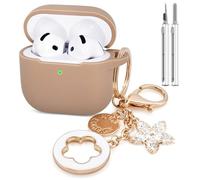 Koujaon Airpods 4 Cases Silicone Protective Case for Airpod 4 with Bling Keychain for Apple AirPods 4th Generation Wireless Earbuds with Cleaner Kit (Milk Tea)