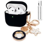 Koujaon Airpods 4 Cases Silicone Protective Case for Airpod 4 with Bling Keychain for Apple AirPods 4th Generation Wireless Earbuds with Cleaner Kit (Black)