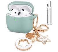 Koujaon Airpods 4 Cases Silicone Protective Case for Airpod 4 with Bling Keychain for Apple AirPods 4th Generation Wireless Earbuds with Cleaner Kit (Fog Blue)