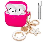 Koujaon Airpods 4 Cases Silicone Protective Case for Airpod 4 with Bling Keychain for Apple AirPods 4th Generation Wireless Earbuds with Cleaner Kit (Hot Pink)